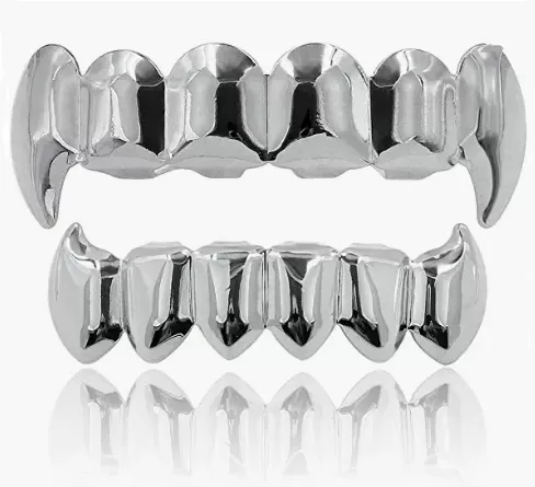 Silver Plated Hip Hop Vampire Teeth Grillz Set