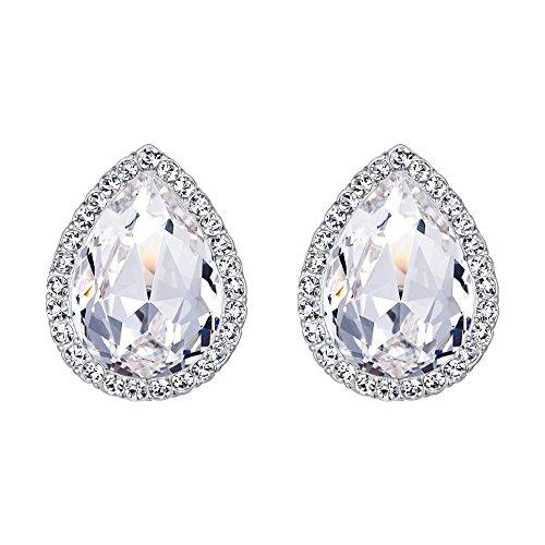 EVER FAITH Women&#39;s Austrian Crystal Wedding Teardrop Stud Earrings Clear Silver-Tone